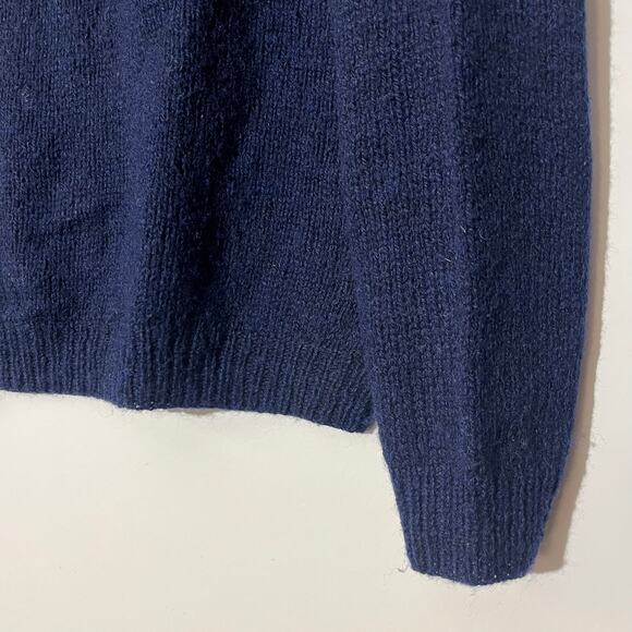 Vintage 80s Perry Ellis Hand Knit 100% Wool Navy Blue Collared Sweater‎ Womans M - Picture 5 of 8